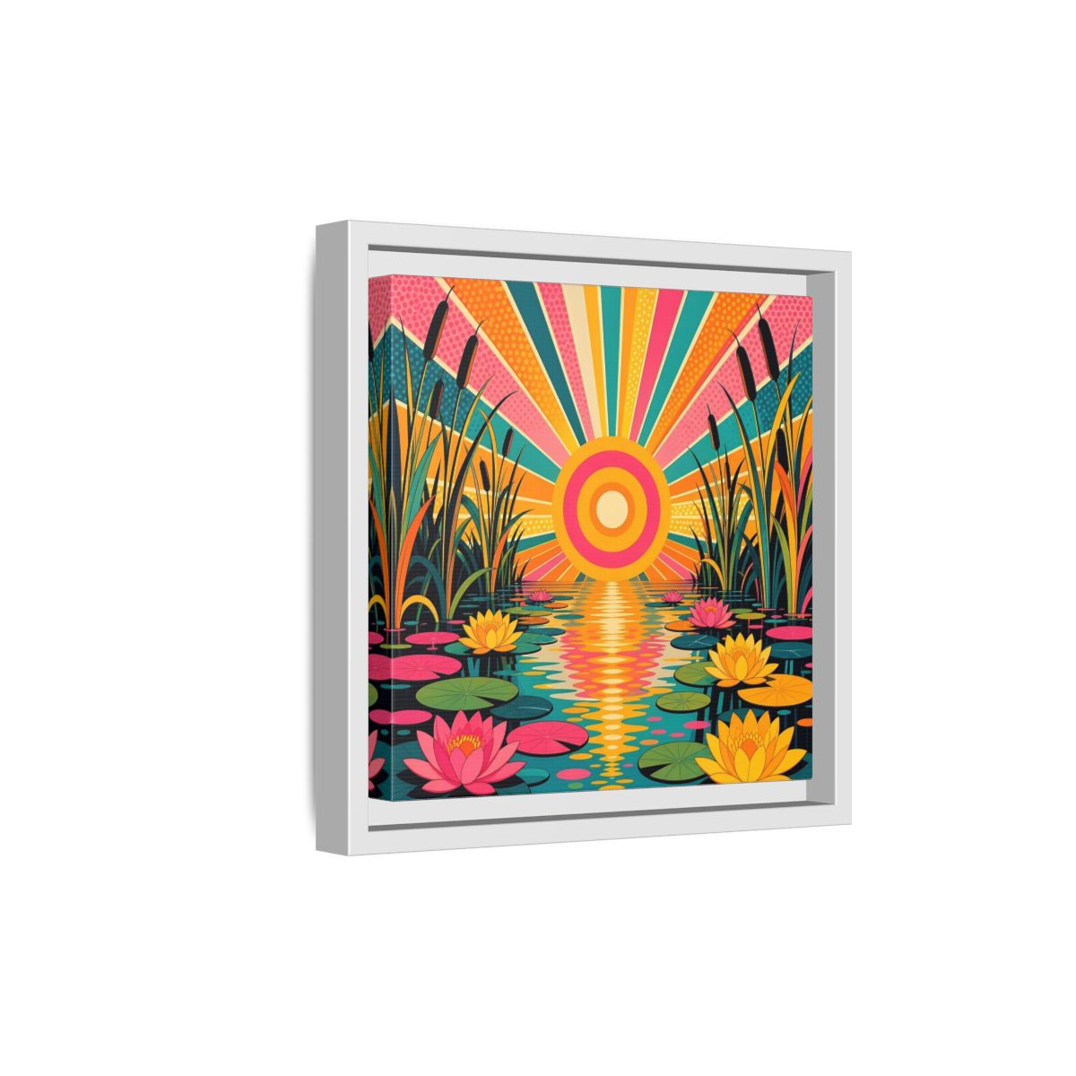 Side Mockup 19. Nature Water Lilies Colorful Lotus Pond shown as stretched canvas wall art