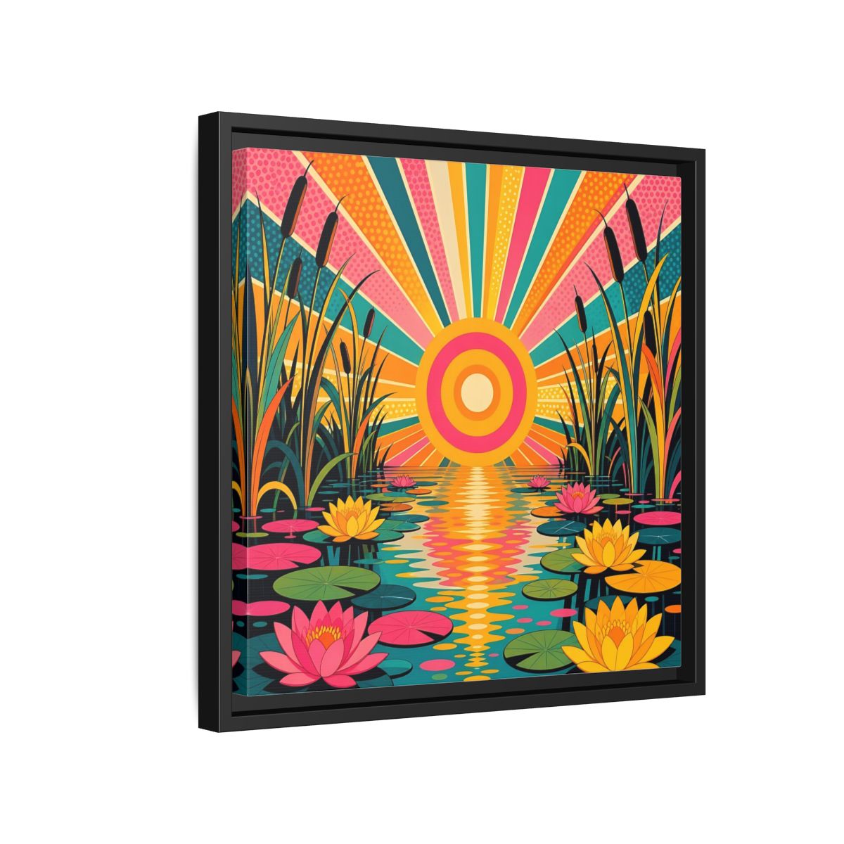 Side Mockup 15. Nature Water Lilies Colorful Lotus Pond shown as stretched canvas wall art