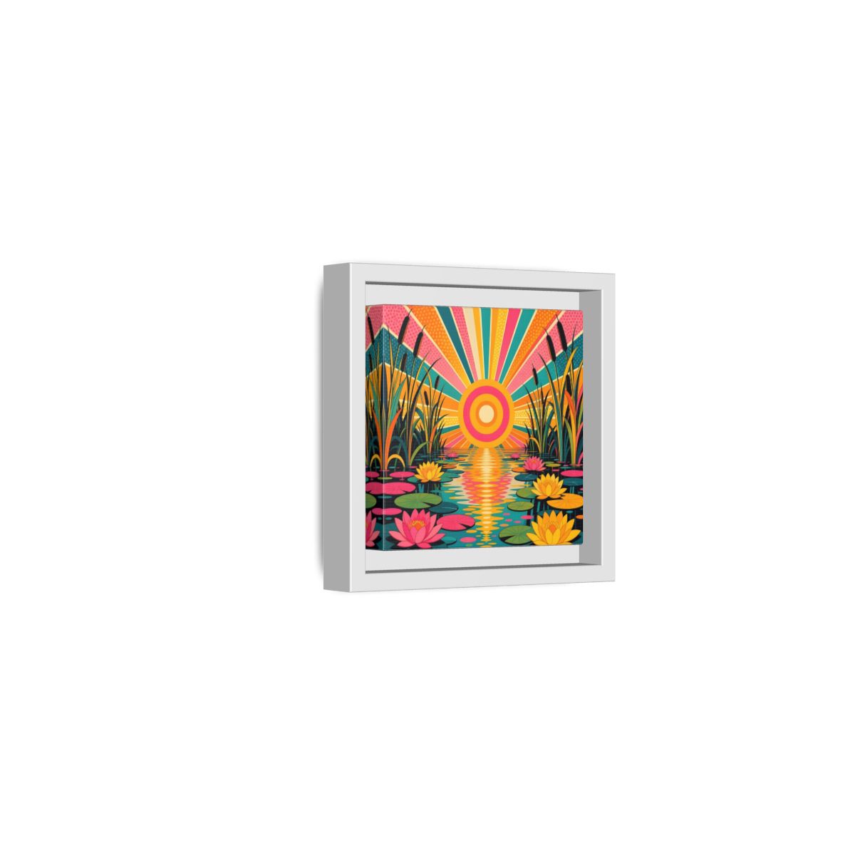 Side Mockup 22. Nature Water Lilies Colorful Lotus Pond shown as stretched canvas wall art