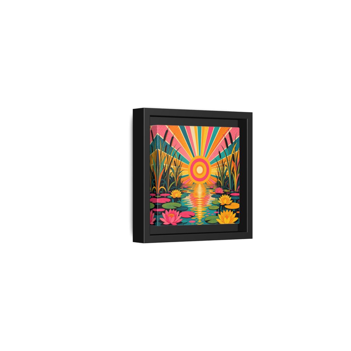 Side Mockup 24. Nature Water Lilies Colorful Lotus Pond shown as stretched canvas wall art