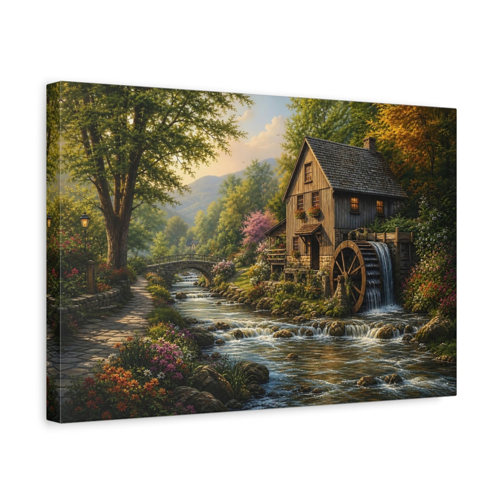 Side Mockup 4. Nature Watermill Watermill Landscape shown as canvas print