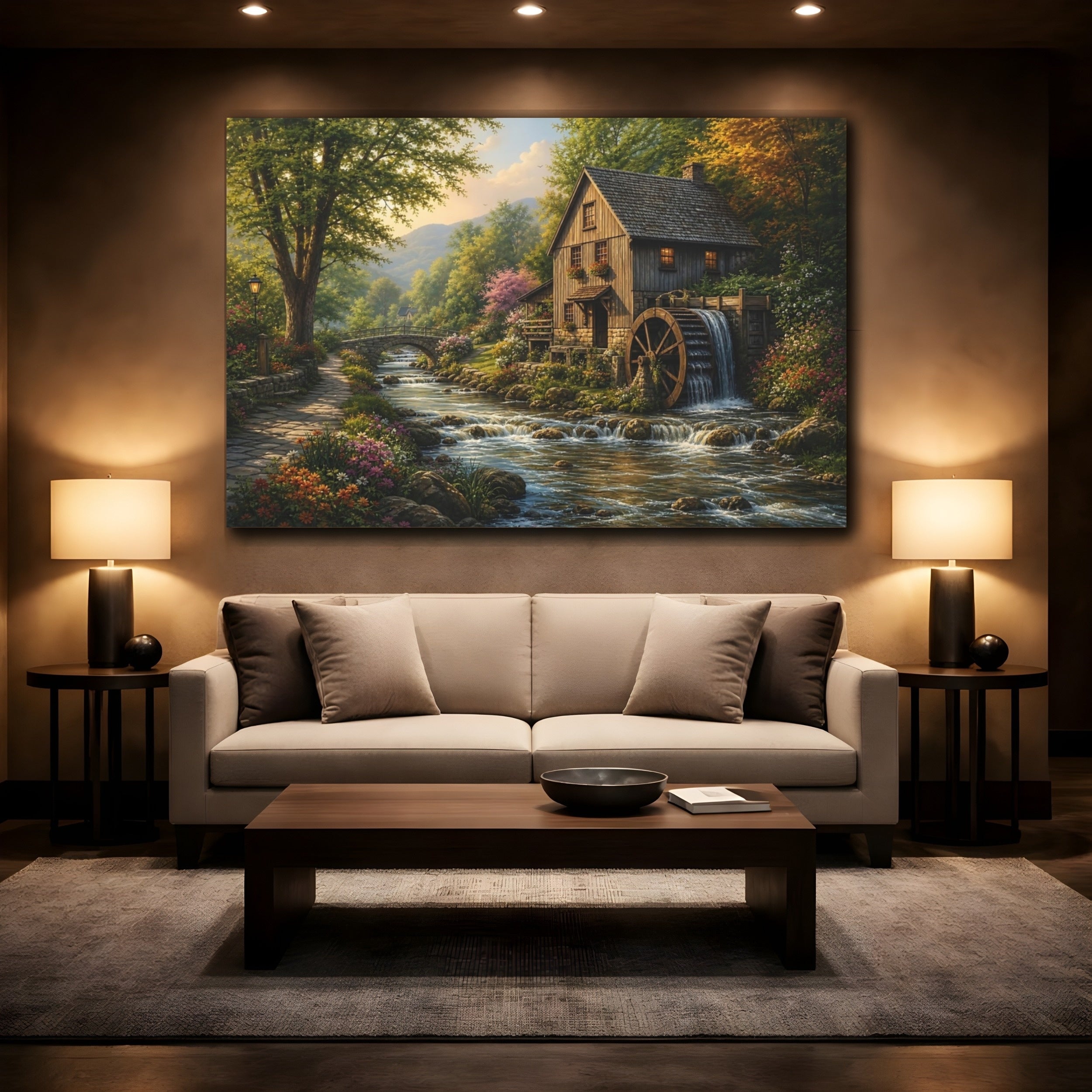 Mockup 2. Nature Watermill Watermill Landscape shown as canvas print