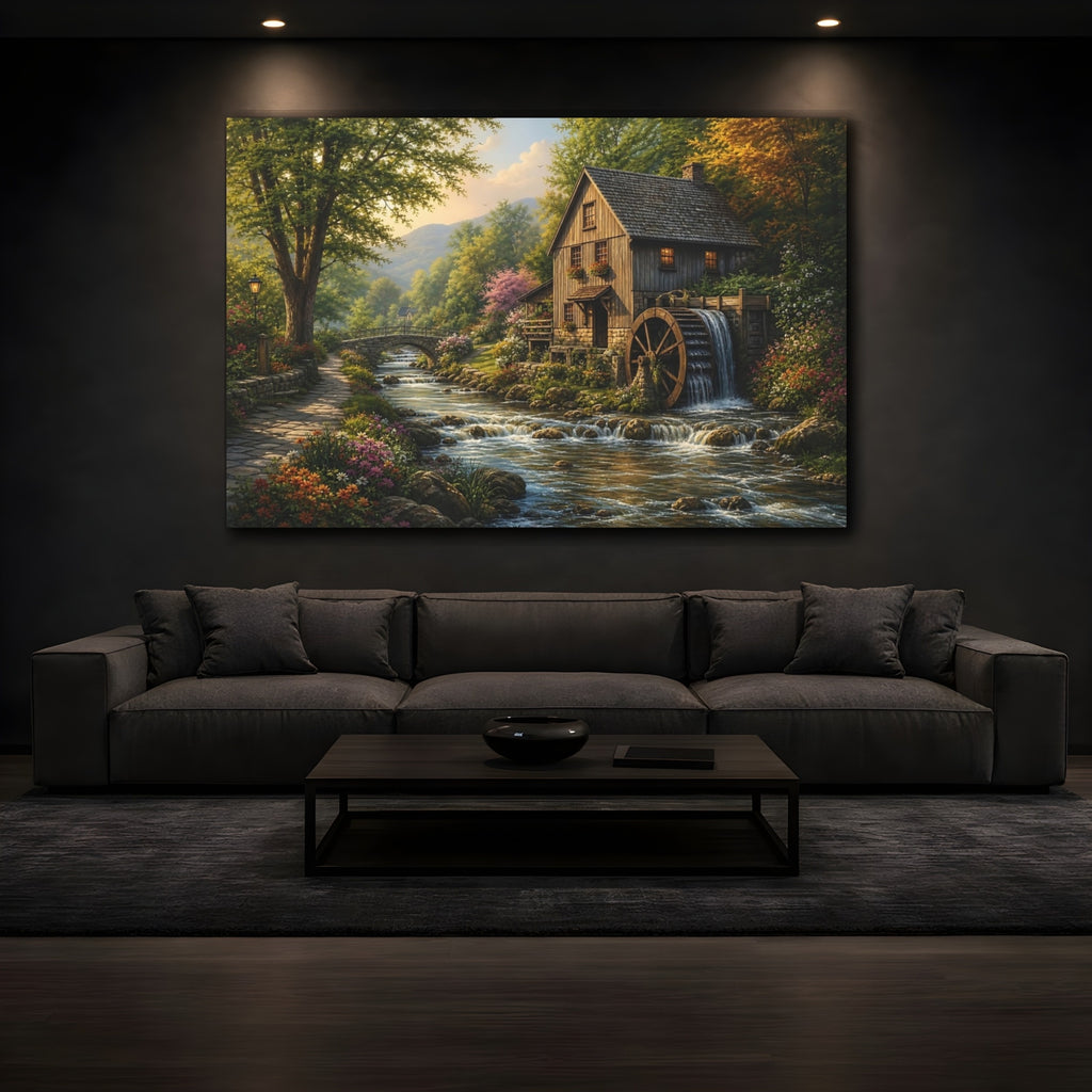 Mockup 3. Nature Watermill Watermill Landscape shown as canvas print
