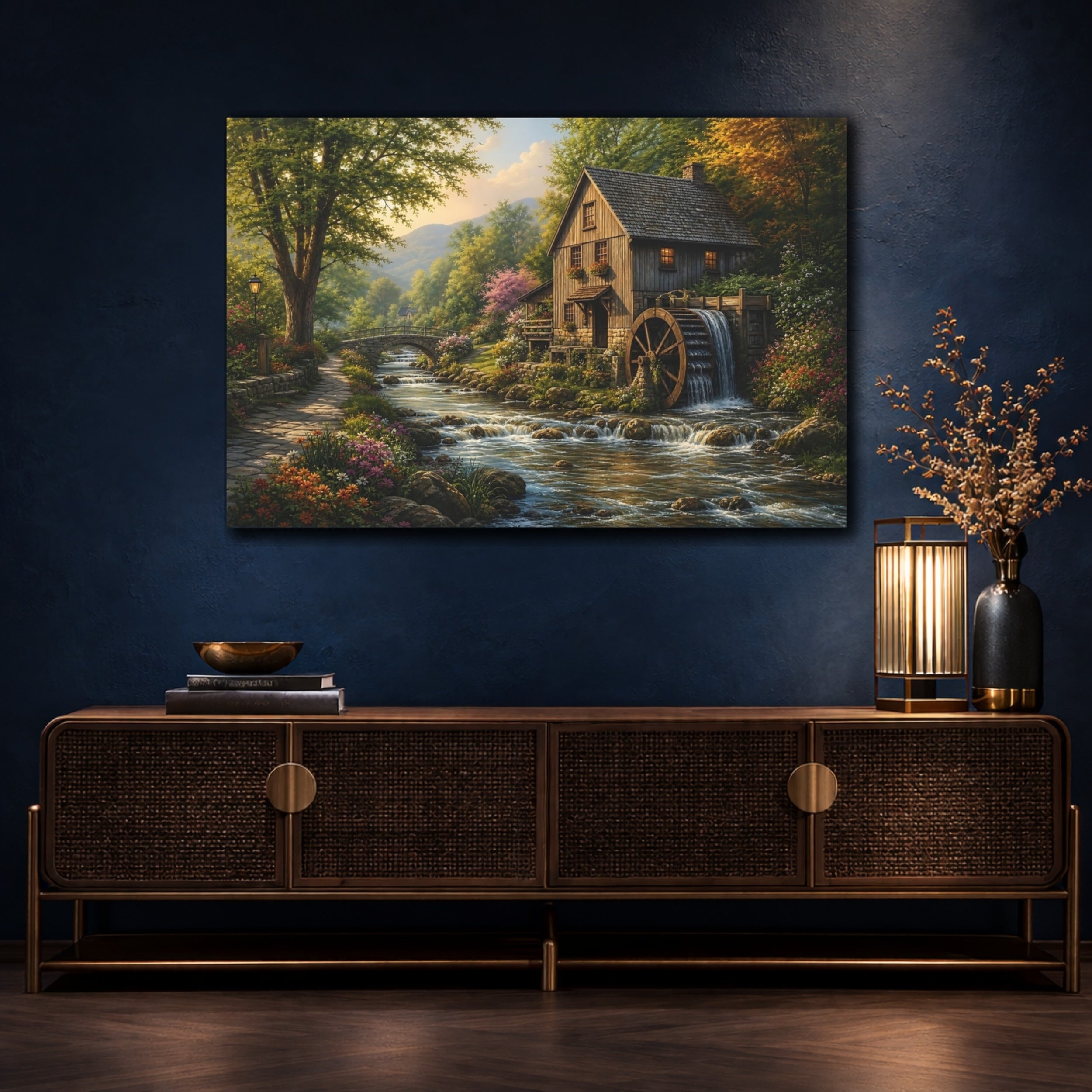 Mockup 4. Nature Watermill Watermill Landscape shown as canvas print