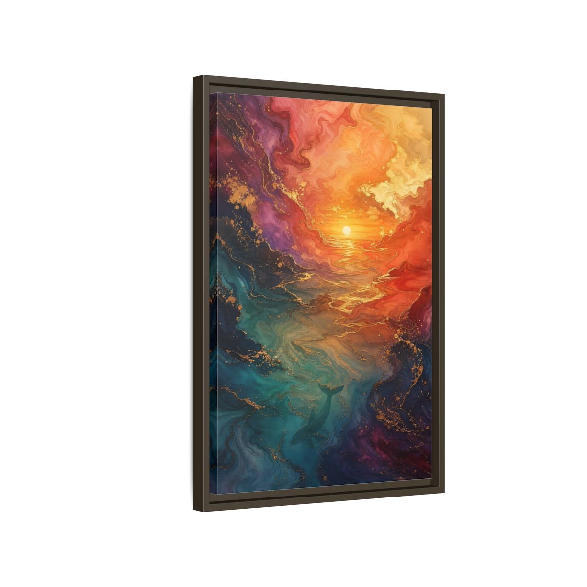 Side Mockup 2. Nature Whale Ocean Sunset Whale shown as stretched canvas wall art