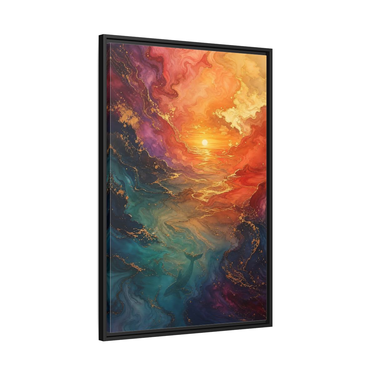 Side Mockup 13. Nature Whale Ocean Sunset Whale shown as stretched canvas wall art