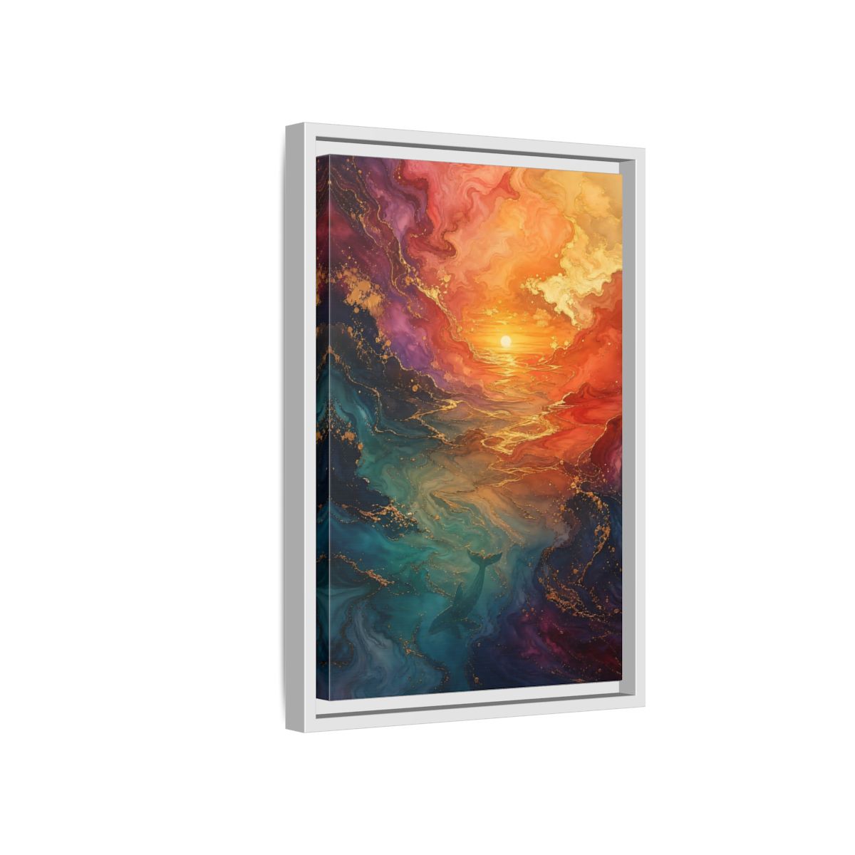 Side Mockup 4. Nature Whale Ocean Sunset Whale shown as stretched canvas wall art