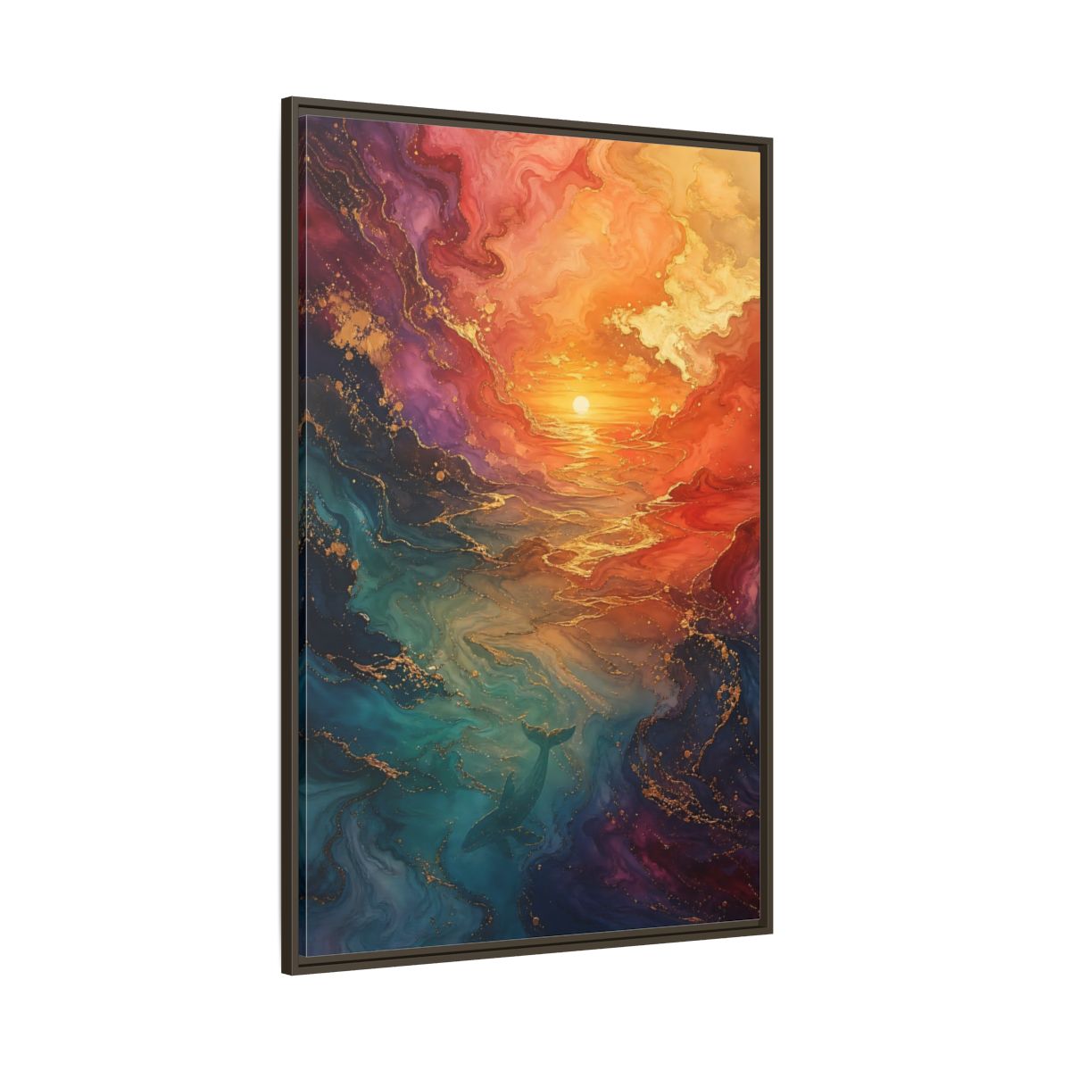 Side Mockup 8. Nature Whale Ocean Sunset Whale shown as stretched canvas wall art