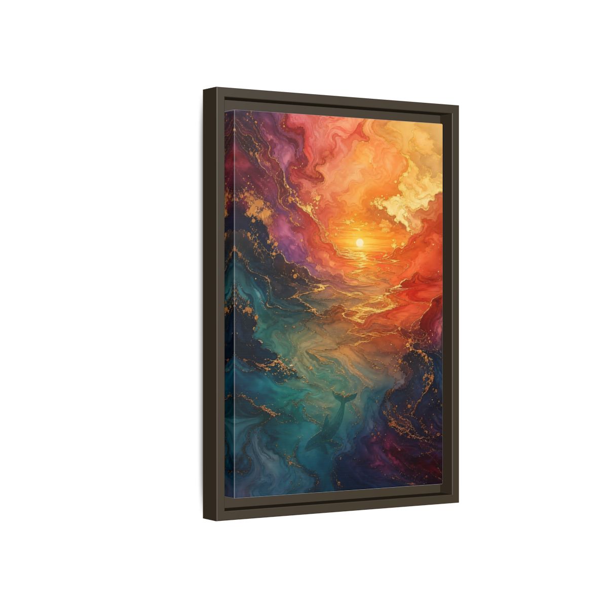 Side Mockup 5. Nature Whale Ocean Sunset Whale shown as stretched canvas wall art