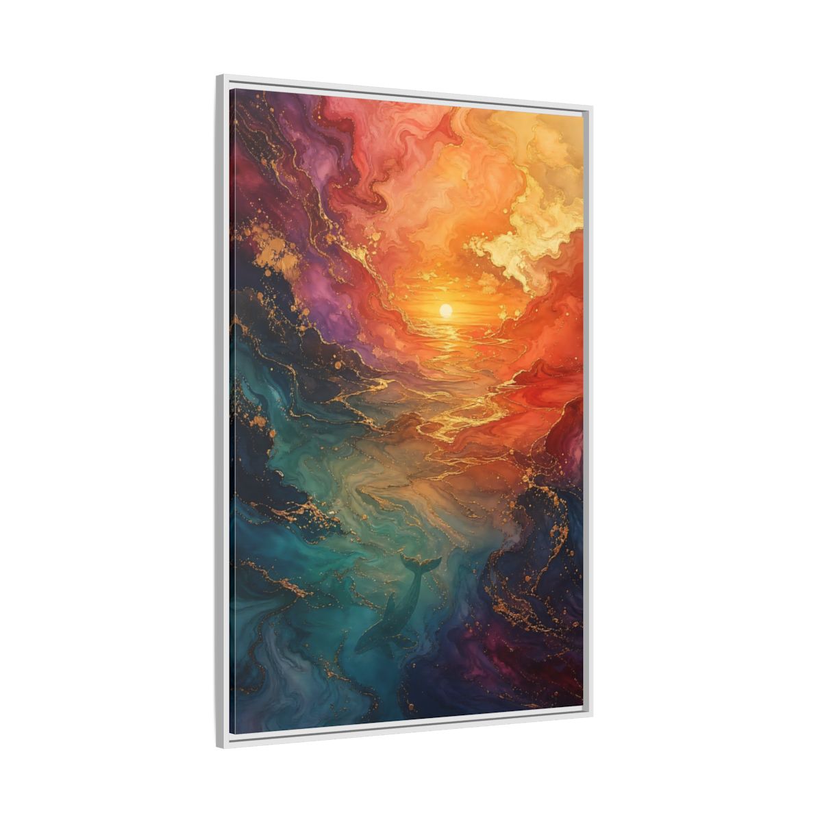 Side Mockup 7. Nature Whale Ocean Sunset Whale shown as stretched canvas wall art