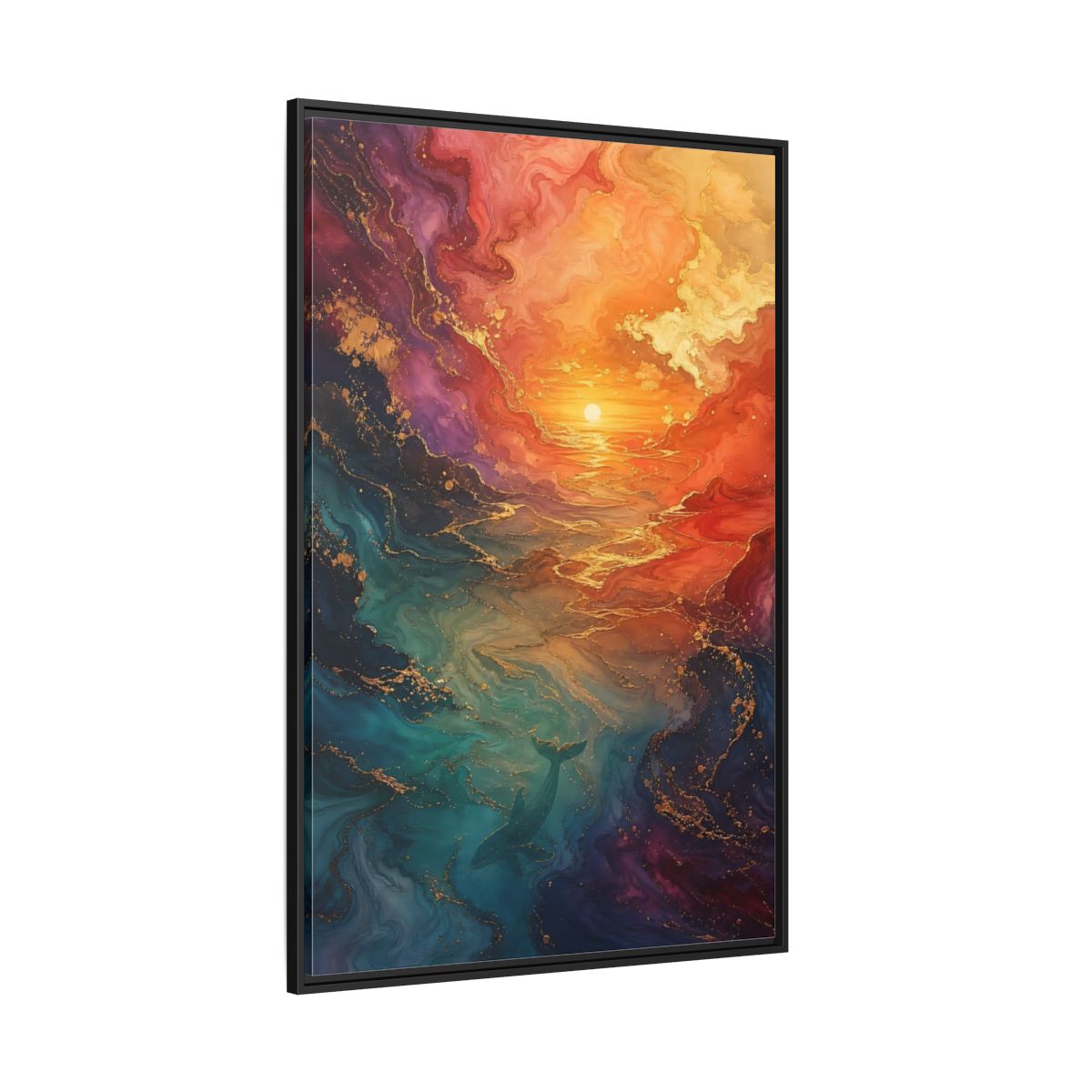 Side Mockup 12. Nature Whale Ocean Sunset Whale shown as stretched canvas wall art