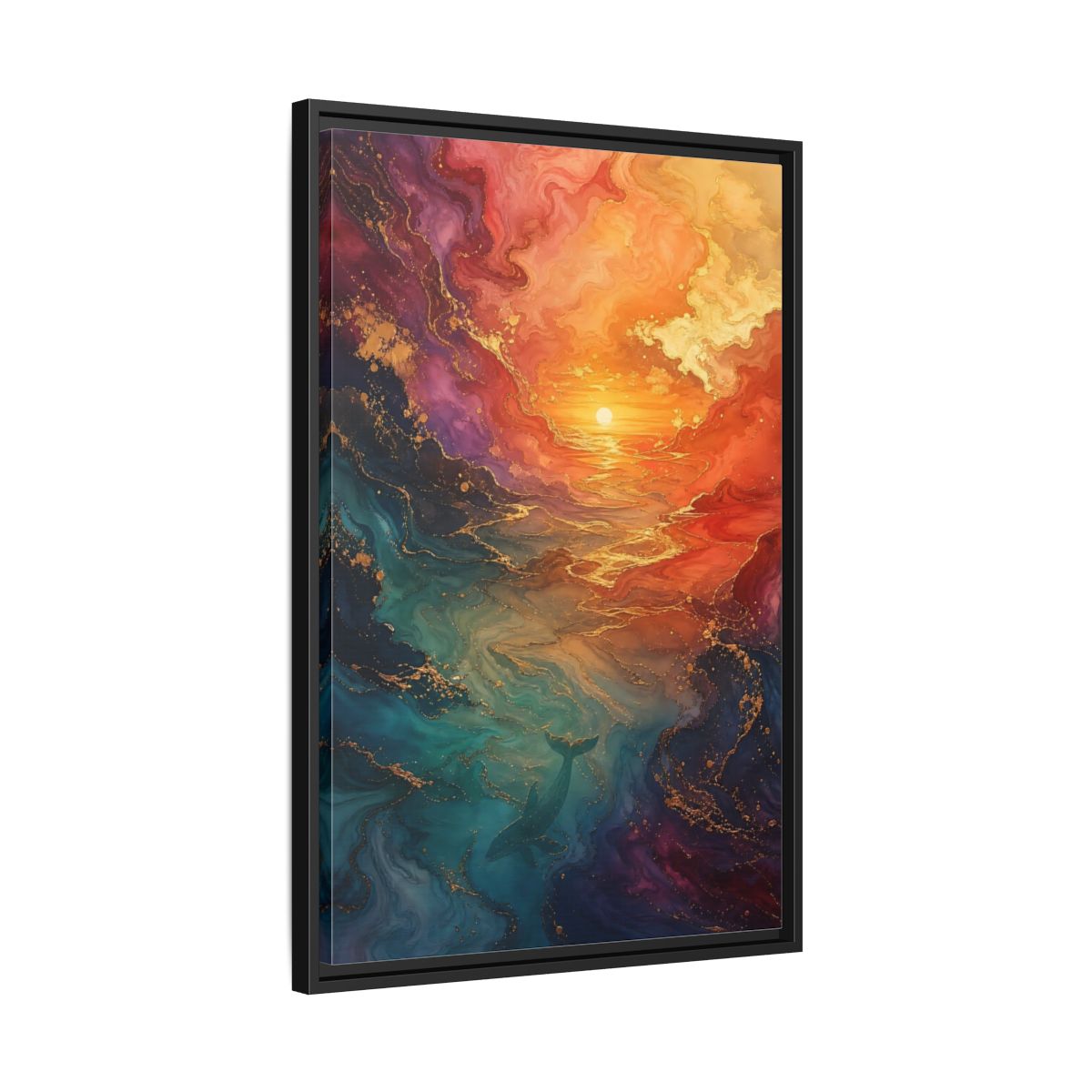 Side Mockup 14. Nature Whale Ocean Sunset Whale shown as stretched canvas wall art