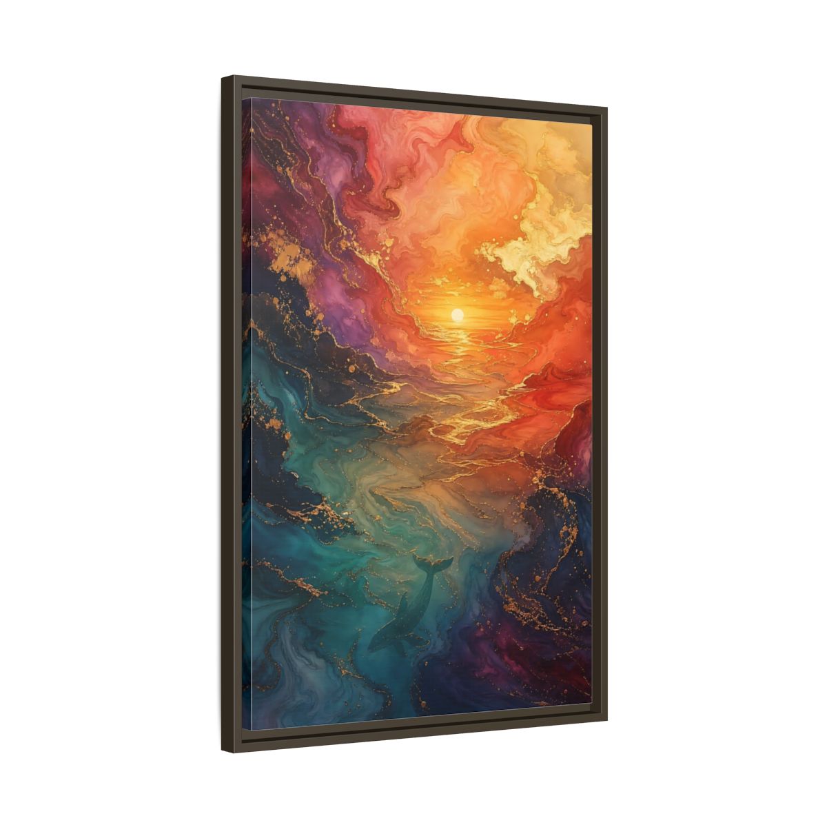 Side Mockup 11. Nature Whale Ocean Sunset Whale shown as stretched canvas wall art