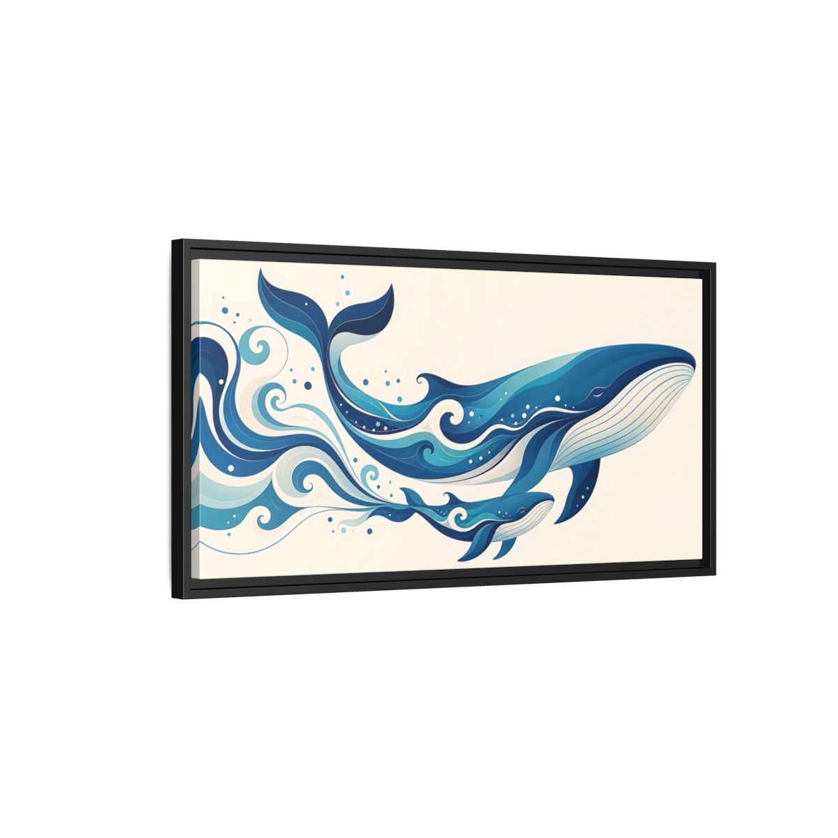 Side Mockup 2. Nature Whales Blue Whales shown as stretched canvas wall art