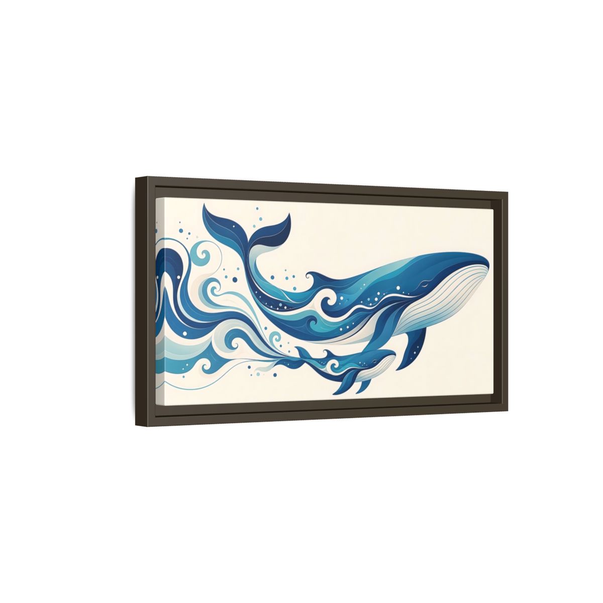 Side Mockup 7. Nature Whales Blue Whales shown as stretched canvas wall art