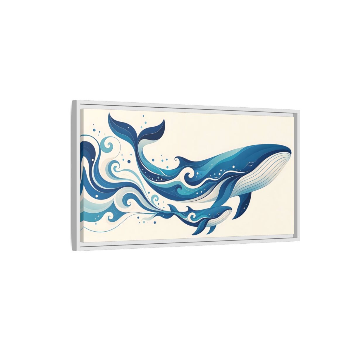 Side Mockup 1. Nature Whales Blue Whales shown as stretched canvas wall art