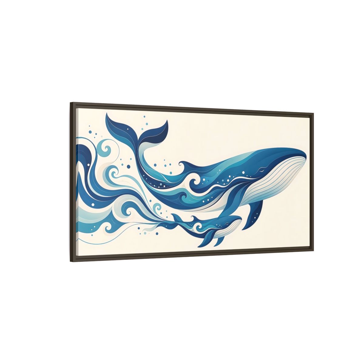 Side Mockup 4. Nature Whales Blue Whales shown as stretched canvas wall art