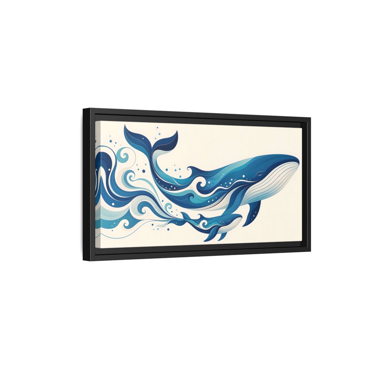 Side Mockup 8. Nature Whales Blue Whales shown as stretched canvas wall art