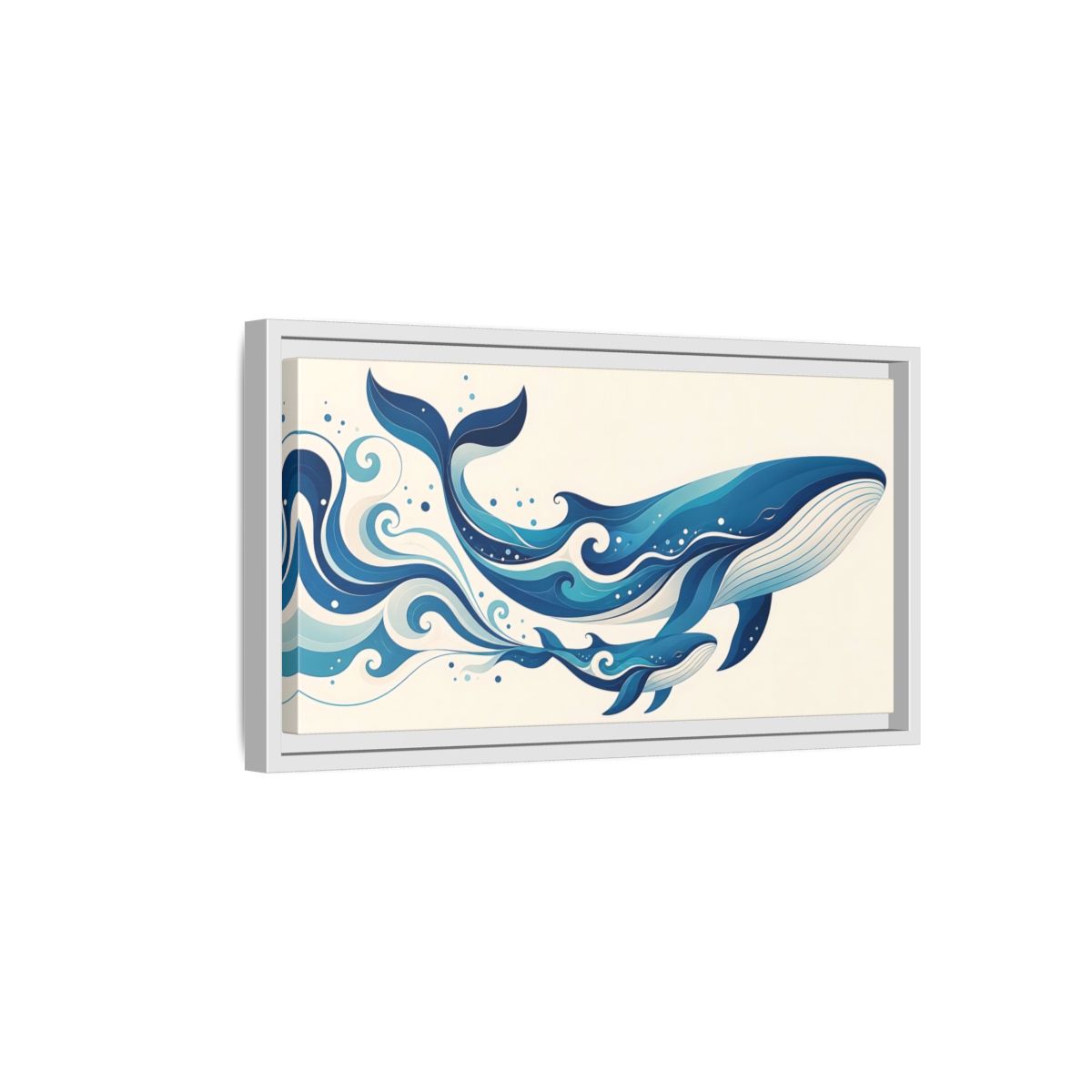 Side Mockup 6. Nature Whales Blue Whales shown as stretched canvas wall art
