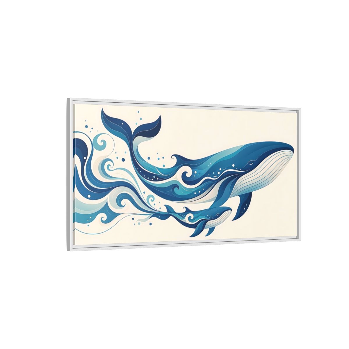 Side Mockup 3. Nature Whales Blue Whales shown as stretched canvas wall art