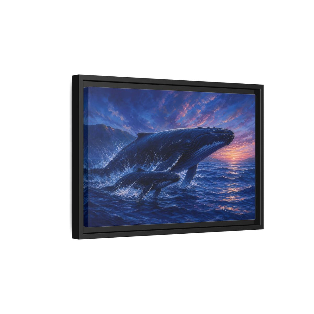 Side Mockup 6. Nature Whales Blue Purple Whales shown as stretched canvas wall art