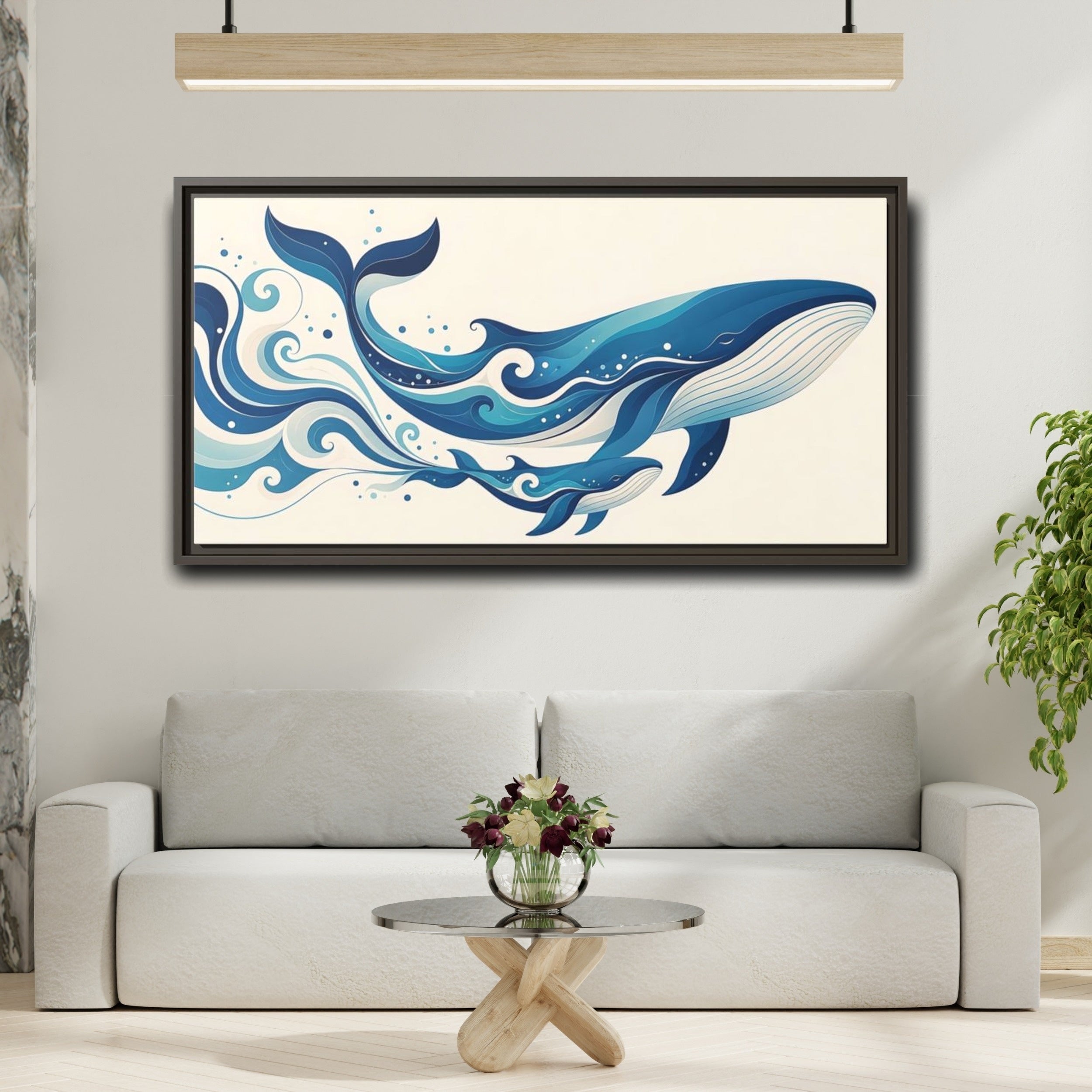 Mockup 2. Nature Whales Blue Whales shown as stretched canvas wall art