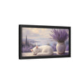 Side Mockup 8. Nature White Cat White Cat Lavender shown as stretched canvas wall art