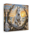 Side Mockup 2. Nature White Horse White Horse Sunset shown as stretched canvas wall art