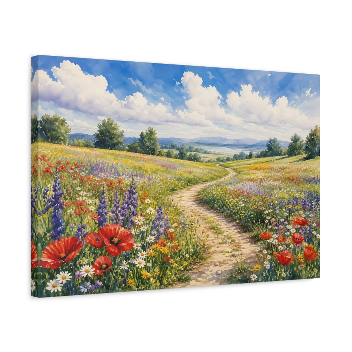 Side Mockup 3. Nature Wildflower Field Colorful Wildflowers shown as stretched canvas wall art