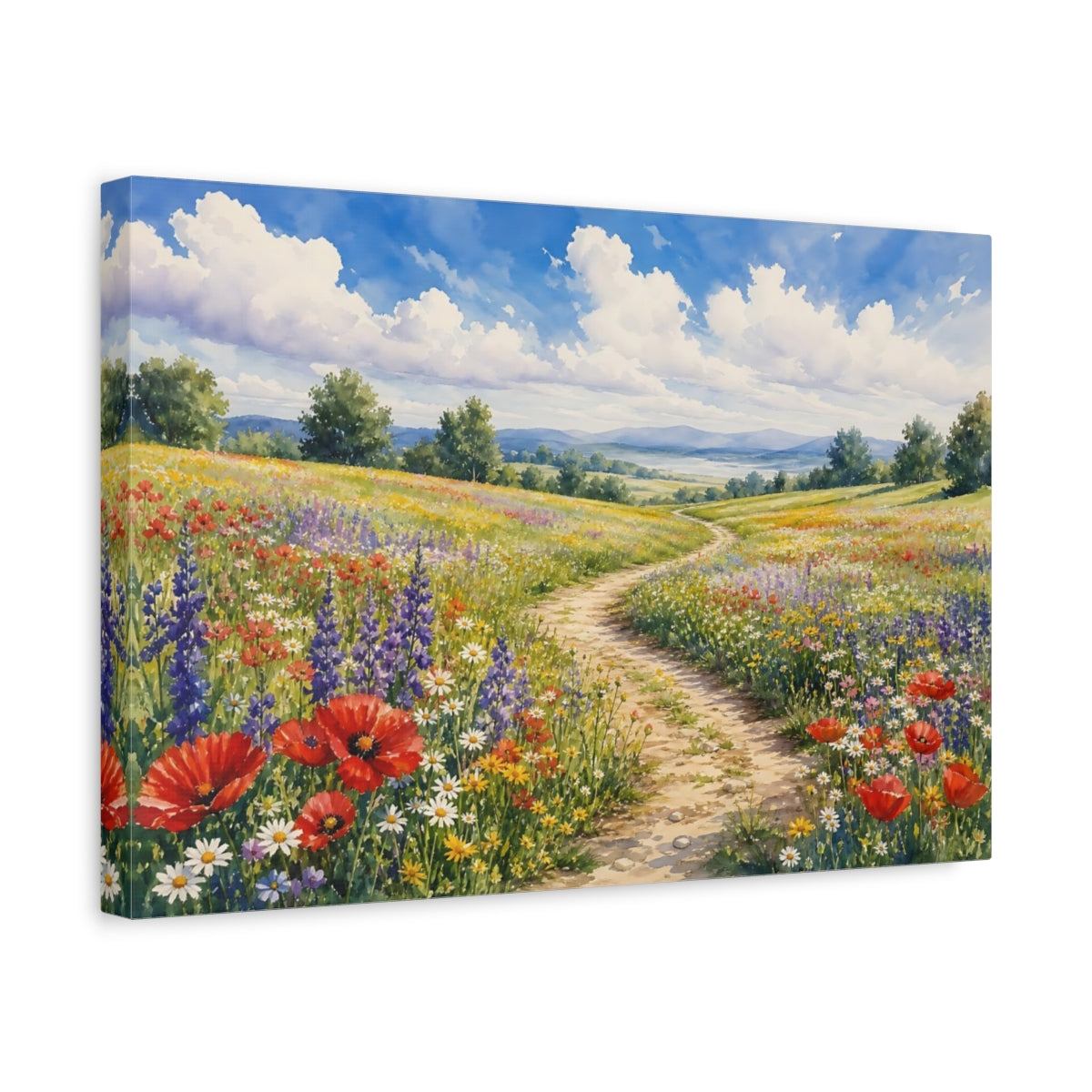 Side Mockup 4. Nature Wildflower Field Colorful Wildflowers shown as stretched canvas wall art