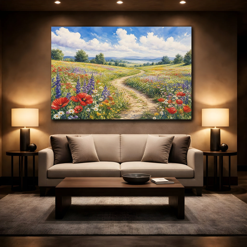 Mockup 2. Nature Wildflower Field Colorful Wildflowers shown as stretched canvas wall art