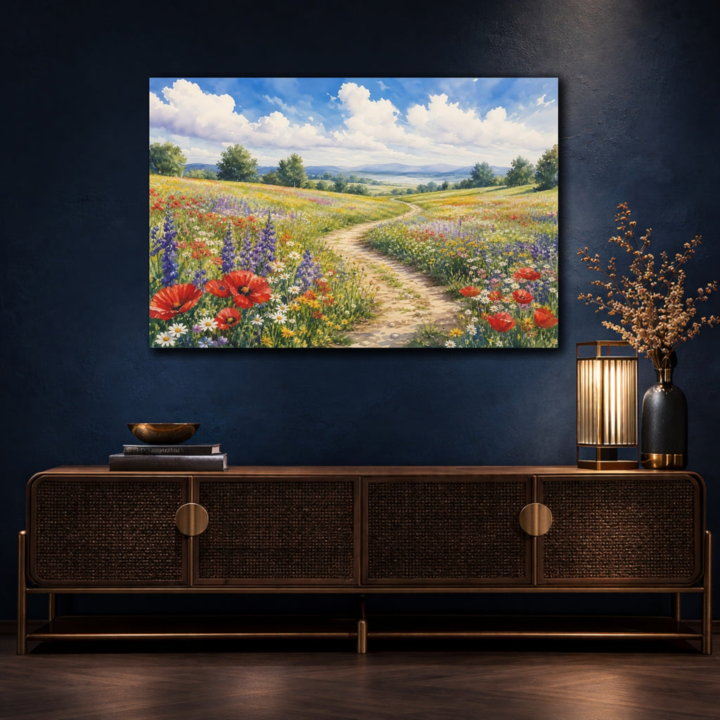 Mockup 4. Nature Wildflower Field Colorful Wildflowers shown as stretched canvas wall art