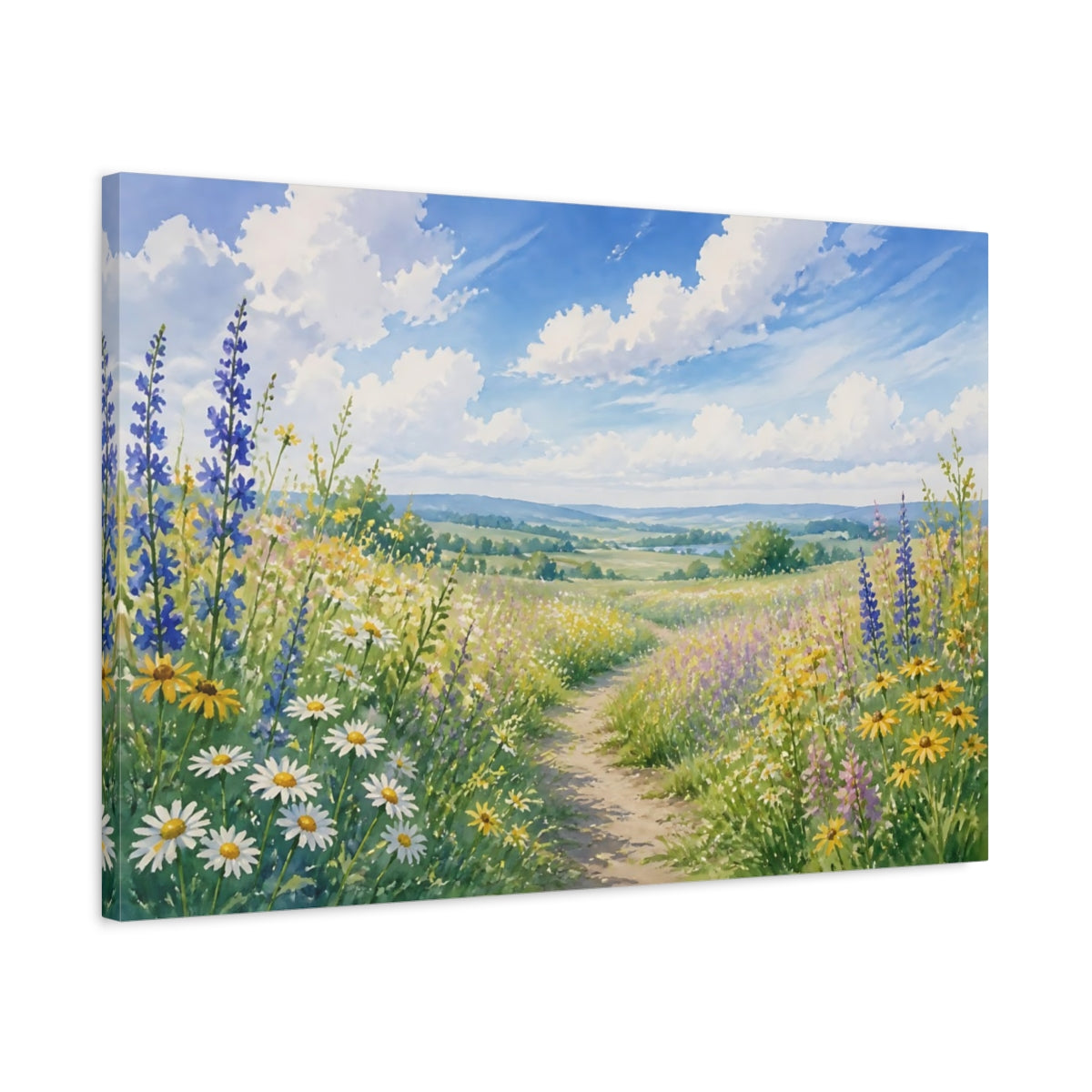 Side Mockup 2. Nature Wildflower Meadow Colorful Wildflowers shown as stretched canvas wall art