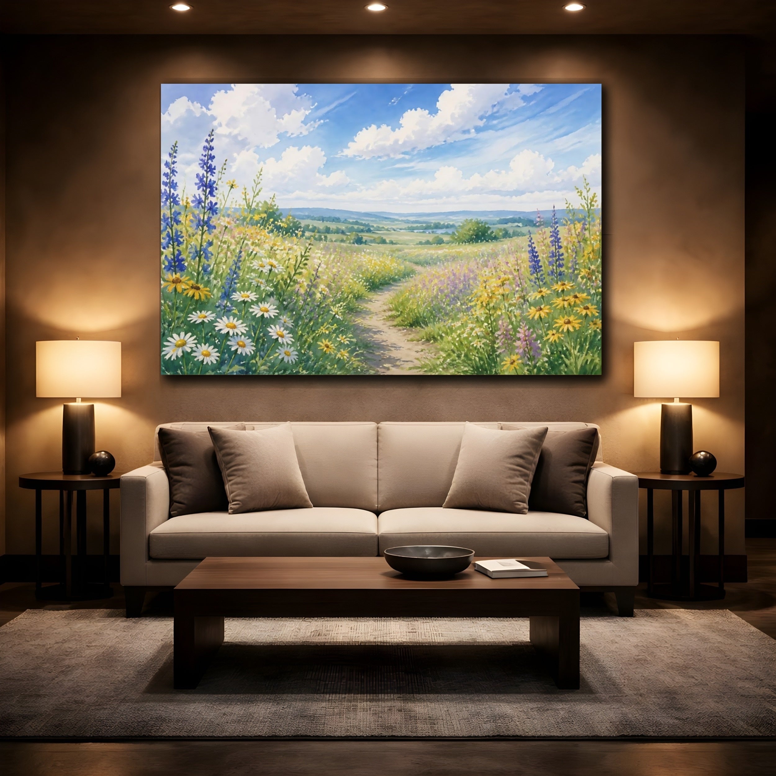 Mockup 2. Nature Wildflower Meadow Colorful Wildflowers shown as stretched canvas wall art