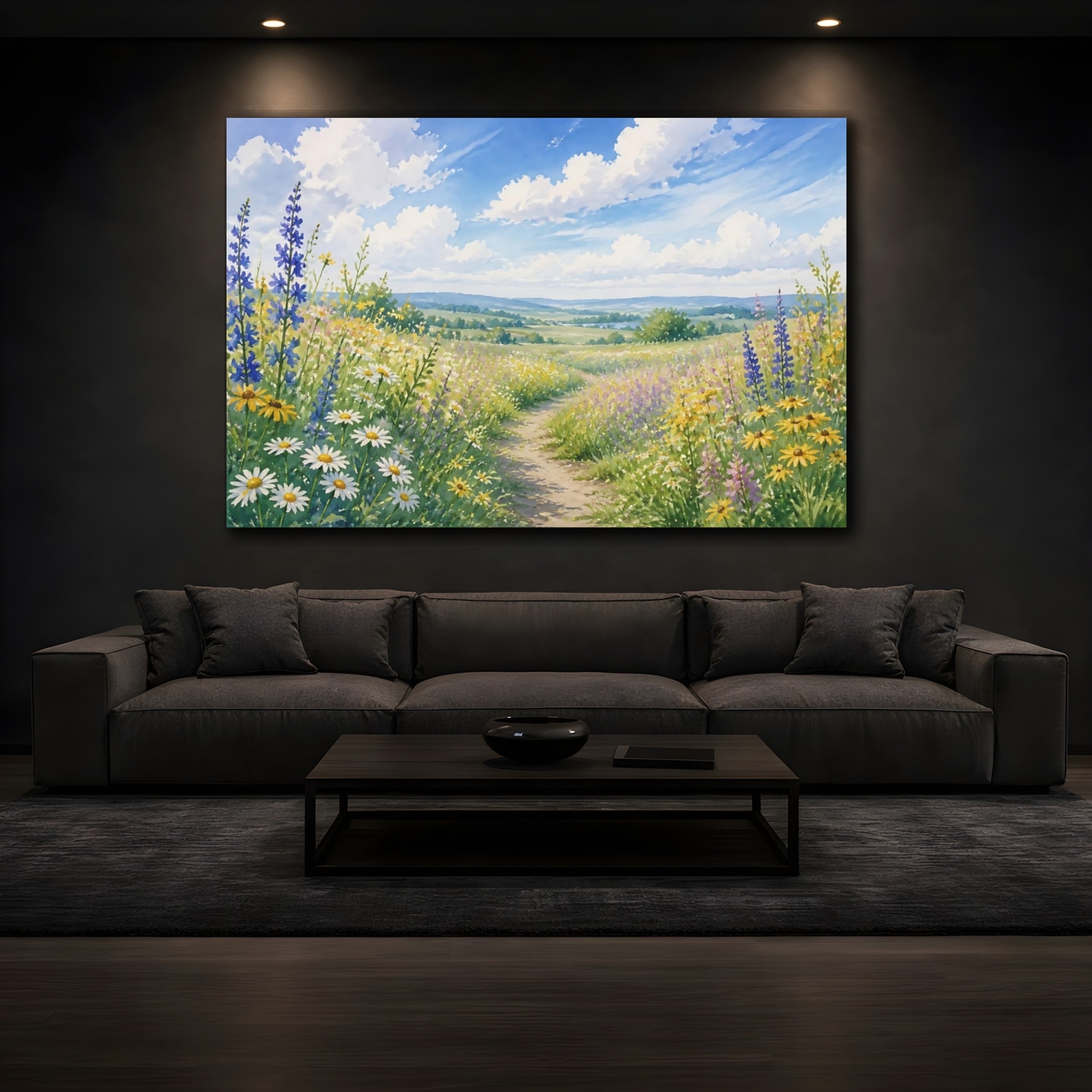 Mockup 3. Nature Wildflower Meadow Colorful Wildflowers shown as stretched canvas wall art