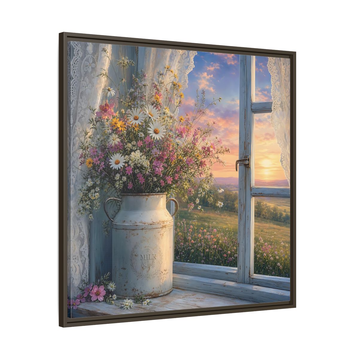 Main Mockup. Nature Wildflowers Floral Sunset shown as stretched canvas wall art