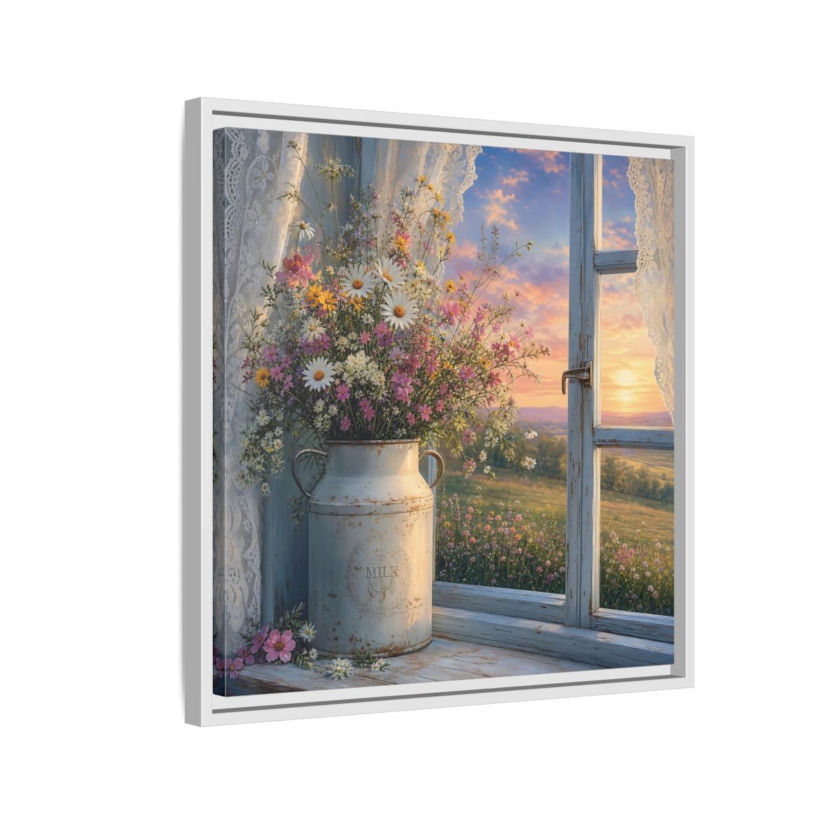 Side Mockup 10. Nature Wildflowers Floral Sunset shown as stretched canvas wall art