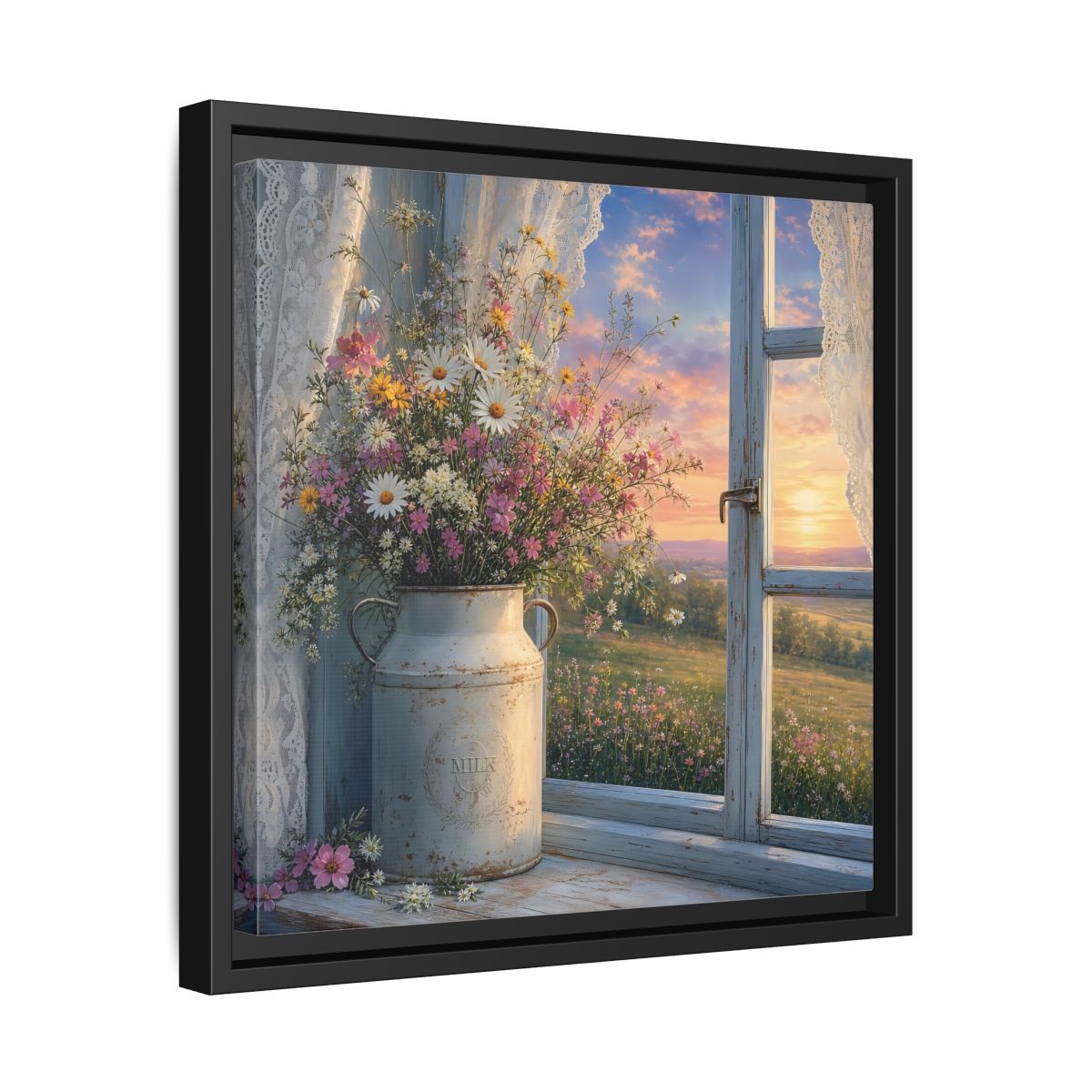 Side Mockup 32. Nature Wildflowers Floral Sunset shown as stretched canvas wall art