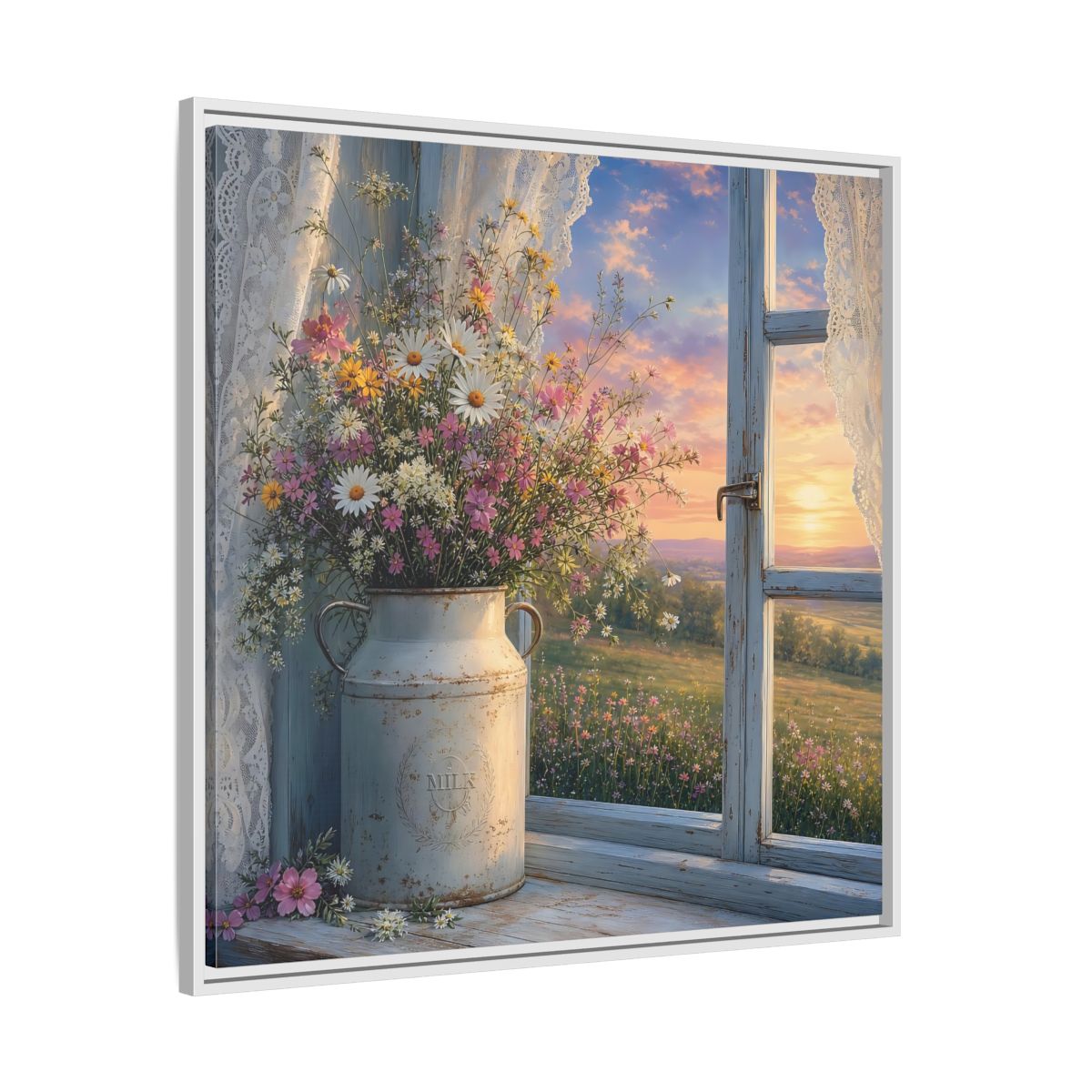 Side Mockup 25. Nature Wildflowers Floral Sunset shown as stretched canvas wall art