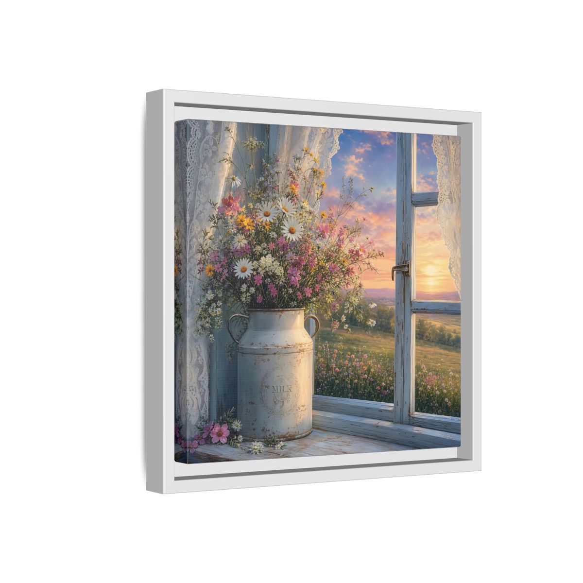 Side Mockup 16. Nature Wildflowers Floral Sunset shown as stretched canvas wall art
