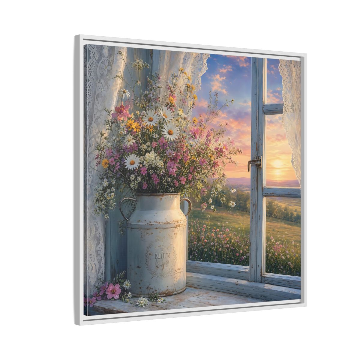 Side Mockup 7. Nature Wildflowers Floral Sunset shown as stretched canvas wall art