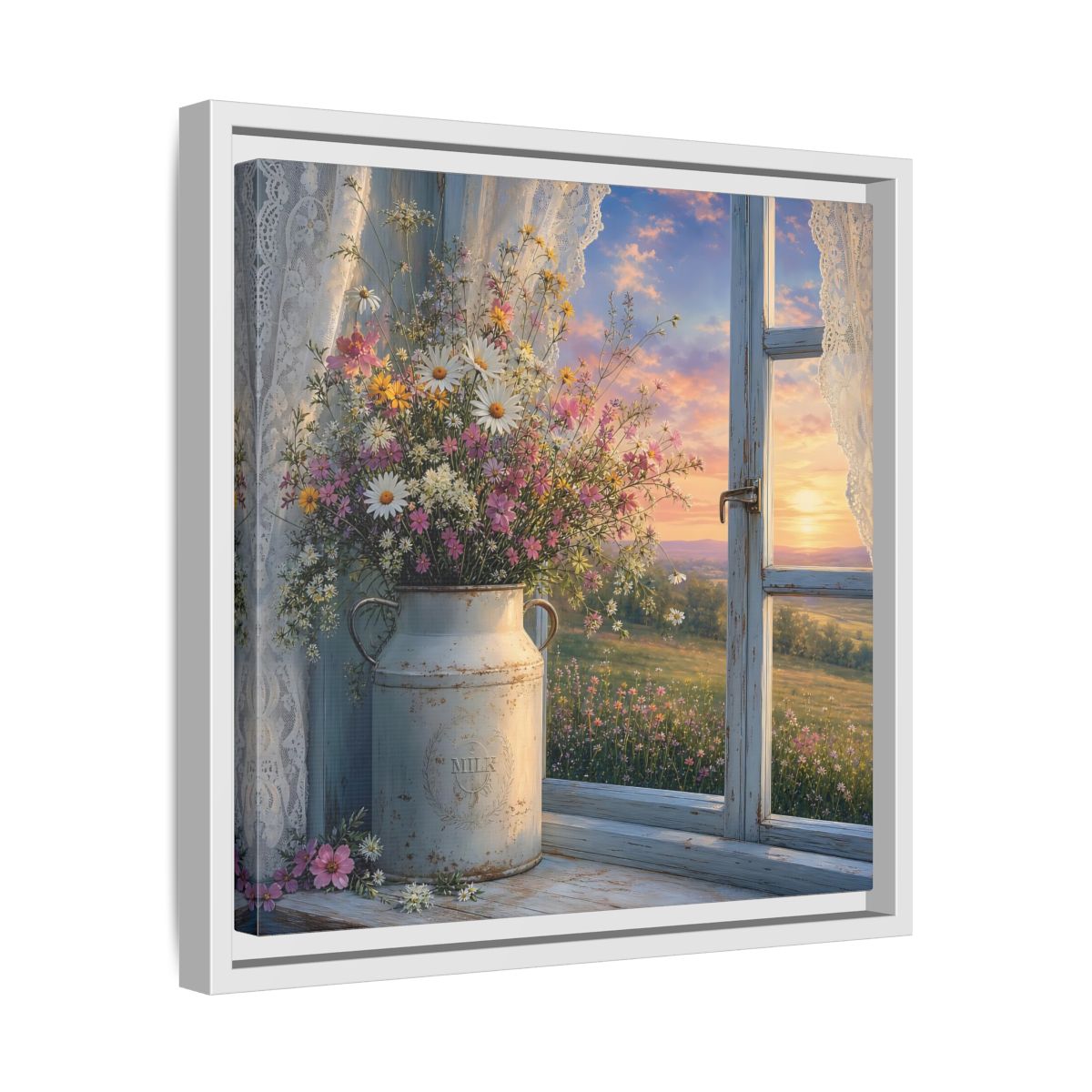Side Mockup 28. Nature Wildflowers Floral Sunset shown as stretched canvas wall art