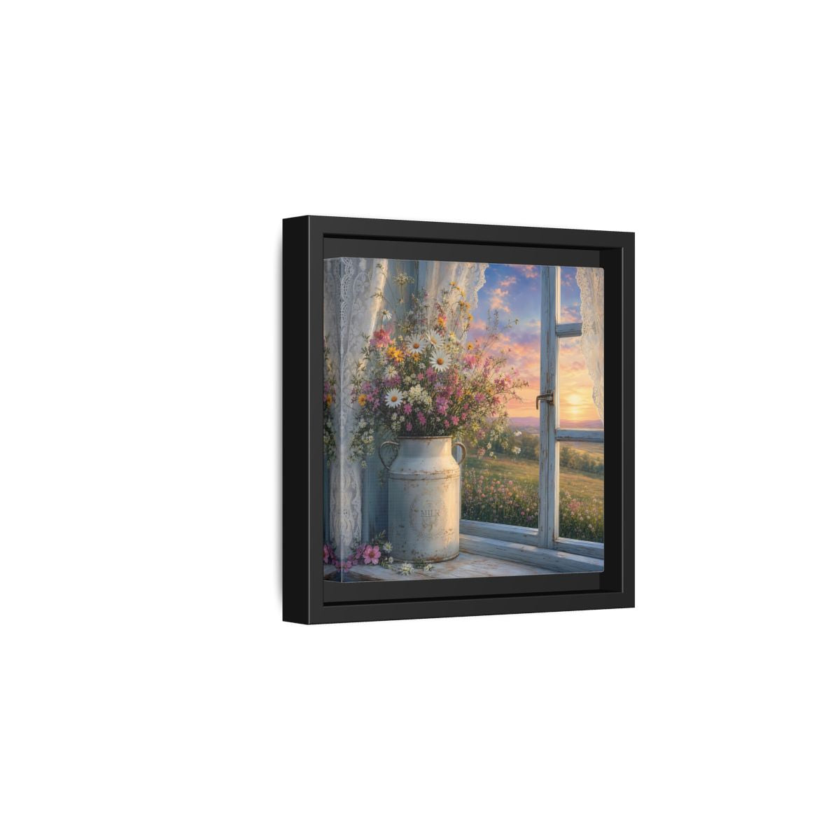 Side Mockup 3. Nature Wildflowers Floral Sunset shown as stretched canvas wall art