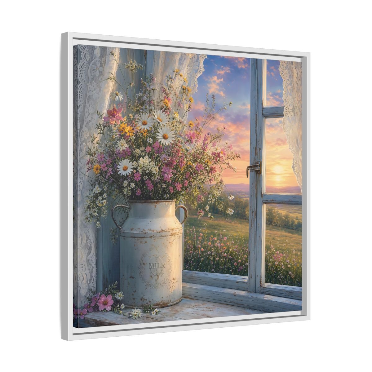 Side Mockup 26. Nature Wildflowers Floral Sunset shown as stretched canvas wall art