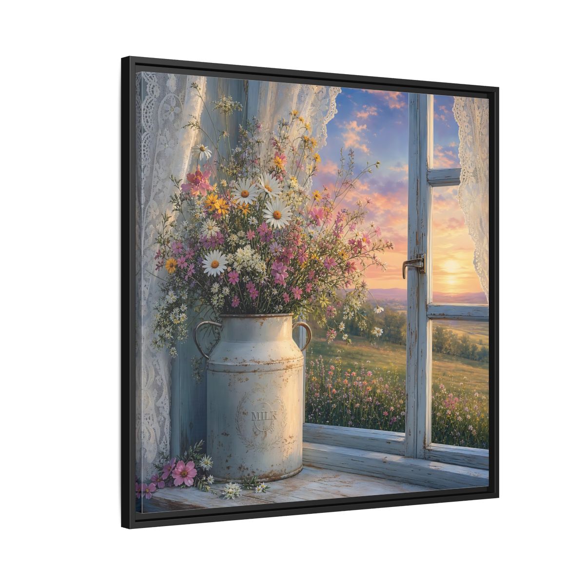 Side Mockup 9. Nature Wildflowers Floral Sunset shown as stretched canvas wall art