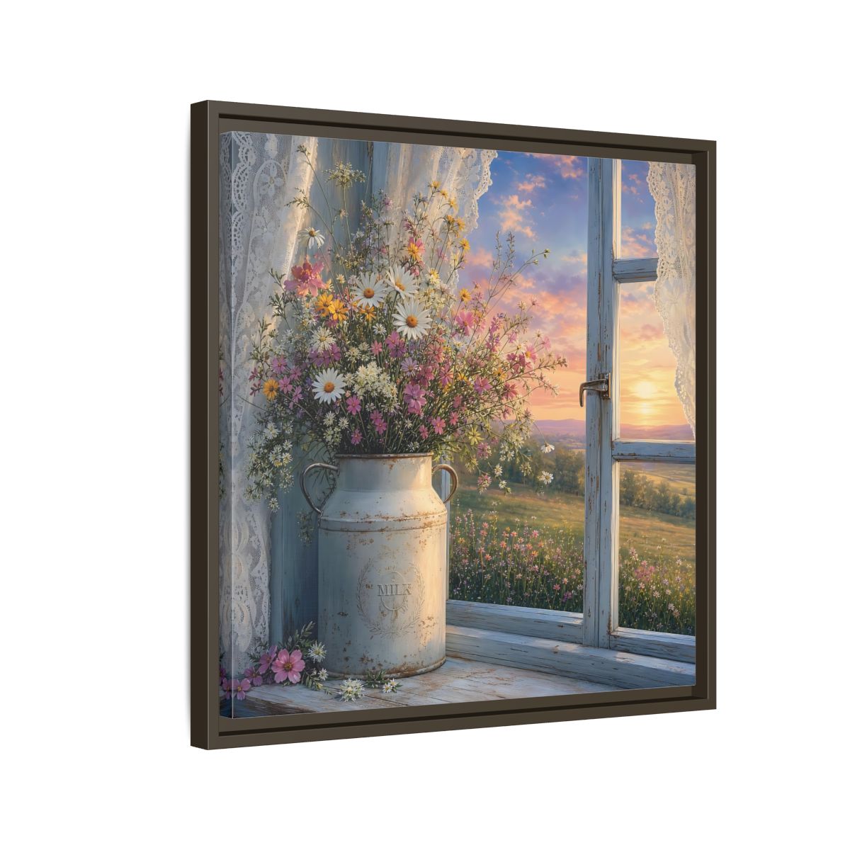 Side Mockup 11. Nature Wildflowers Floral Sunset shown as stretched canvas wall art