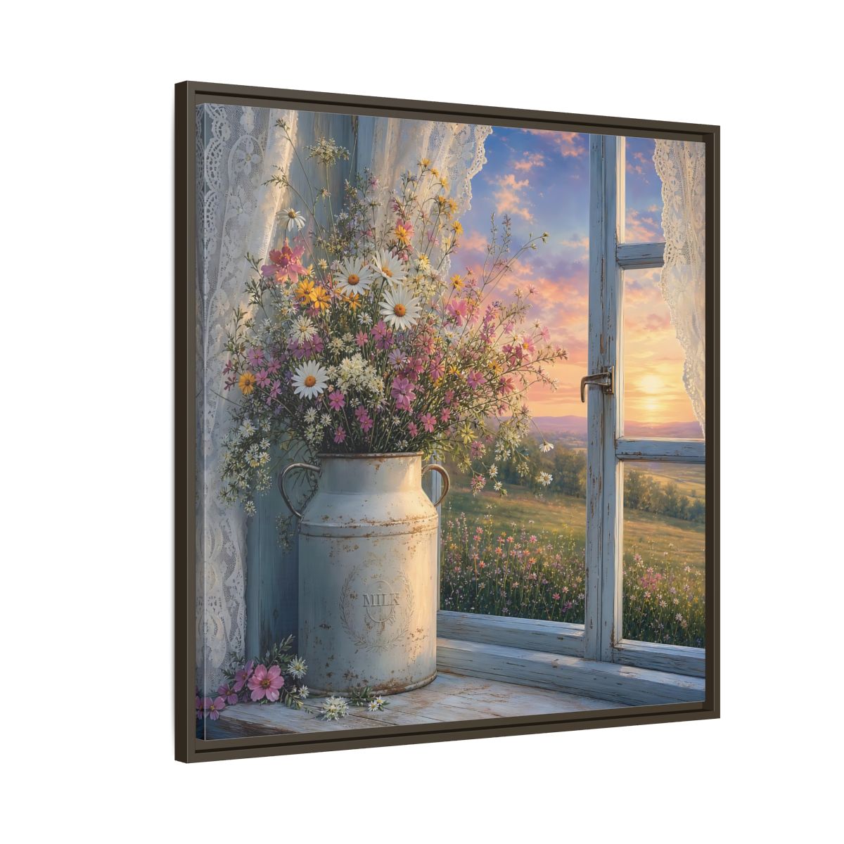 Side Mockup 8. Nature Wildflowers Floral Sunset shown as stretched canvas wall art