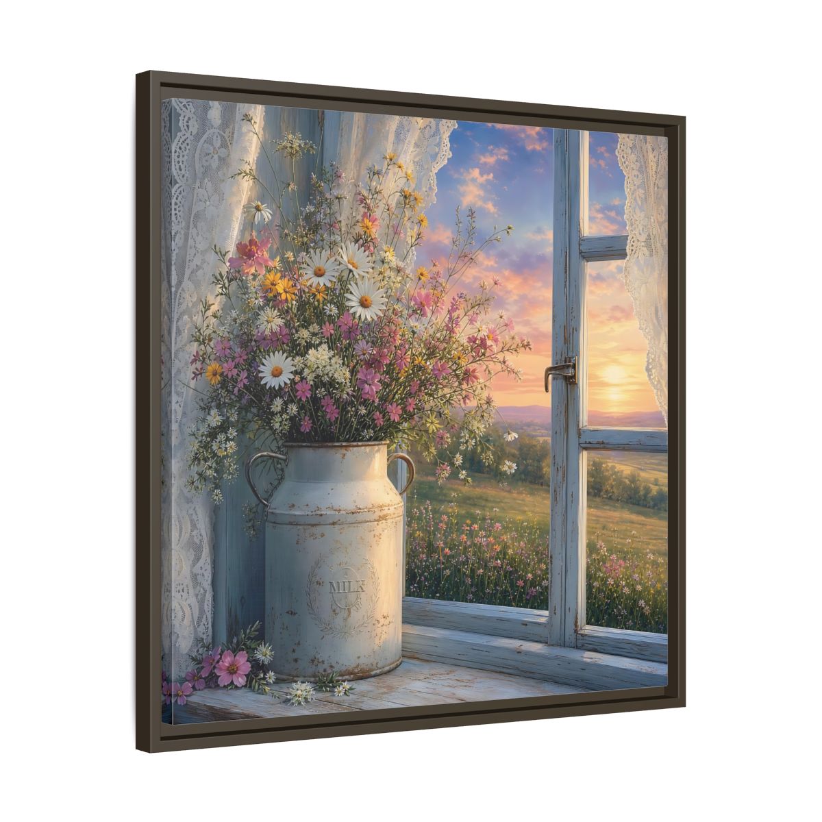 Side Mockup 27. Nature Wildflowers Floral Sunset shown as stretched canvas wall art