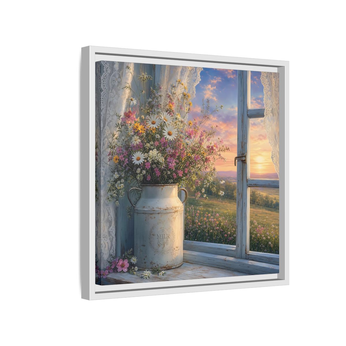 Side Mockup 13. Nature Wildflowers Floral Sunset shown as stretched canvas wall art
