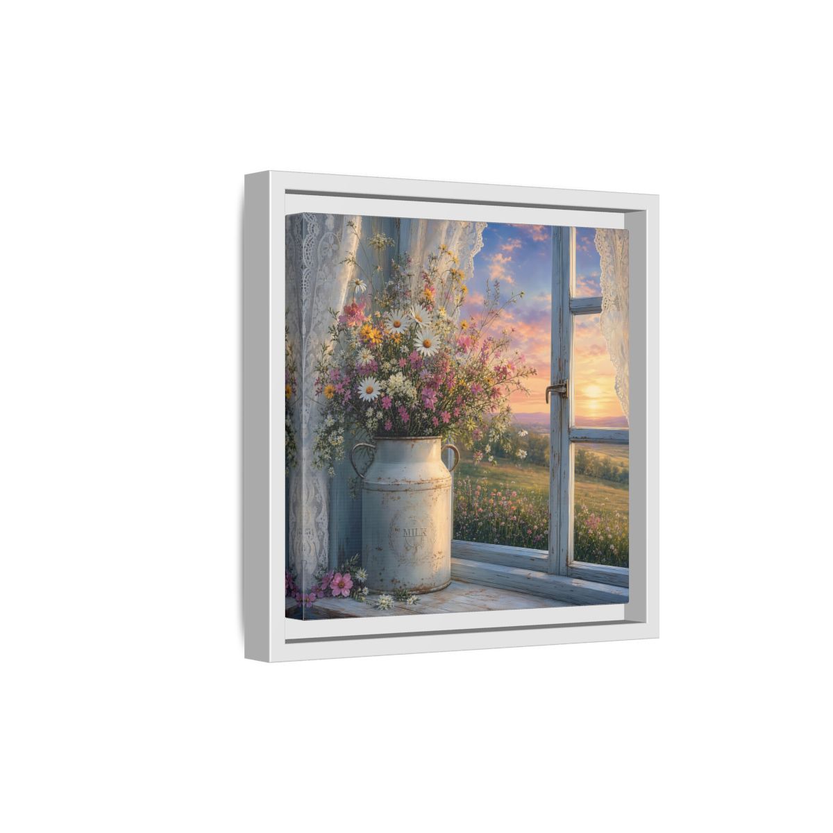 Side Mockup 19. Nature Wildflowers Floral Sunset shown as stretched canvas wall art